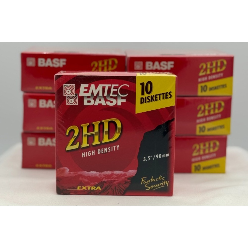 (7) Packs of EMTEC BASF 10 Diskettes 2HD High Density 3.5" / 90 mm NEW Sealed